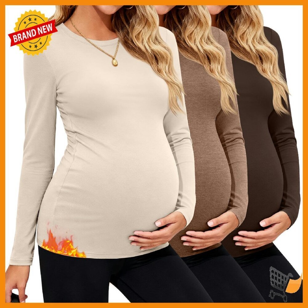 Maternity Thermal Shirts 3 Pack Long Sleeve Fleece Base Layer